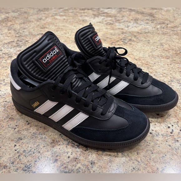 Adidas Samba Black White Sneakers Long Tongue With Red Writing Mens 6.5 - Picture 4 of 16